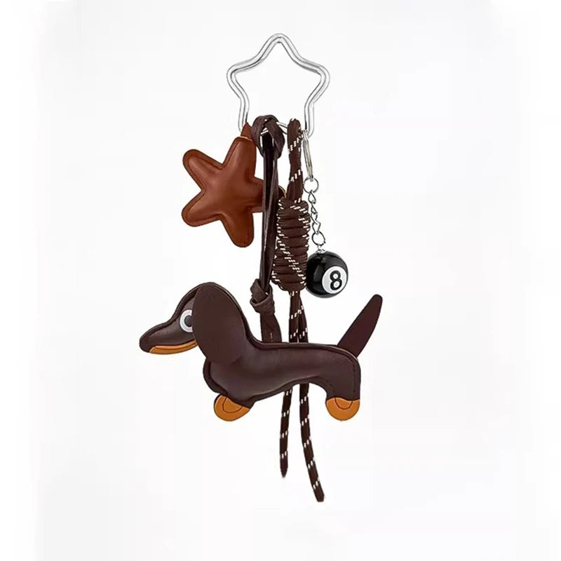 Dachshund Keychain Bag Charm – Sausage Dog Pendant with Star & 8-Ball