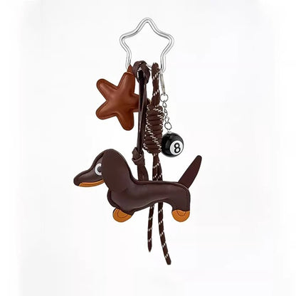 Dachshund Keychain Bag Charm – Sausage Dog Pendant with Star & 8-Ball
