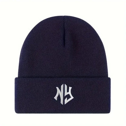 NY Embroidered Knit Beanie – Unisex Winter Hat