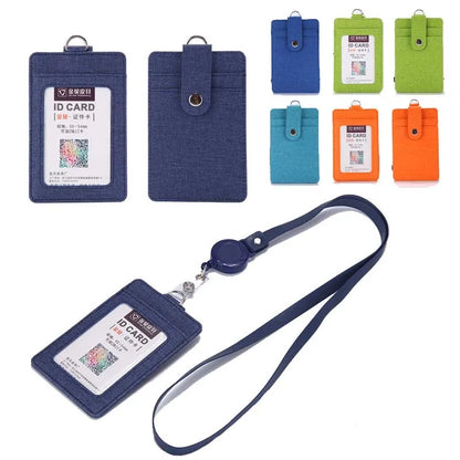Leather ID Badge Holder with Retractable Lanyard – Card Case