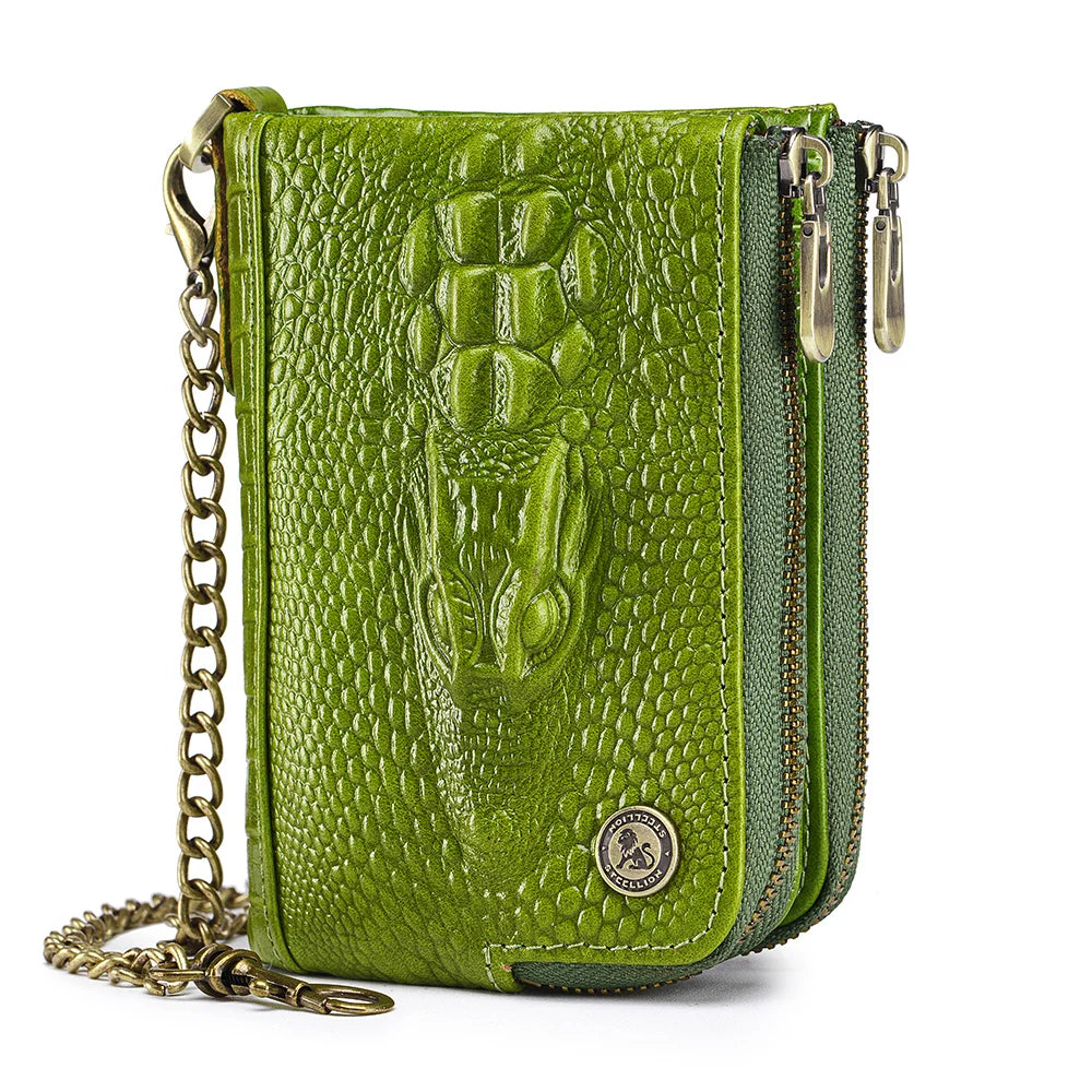 Crocodile Pattern RFID Wallet with Chain – Luxury Leather Card Holder