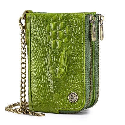 Crocodile Pattern RFID Wallet with Chain – Luxury Leather Card Holder