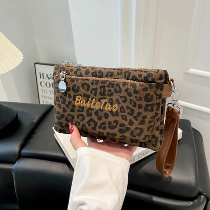 Leopard Print Crossbody Bag for Women with Wristlet & Chain Strap