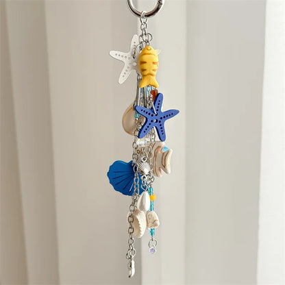 Beach Ocean Keychain Bag Charm with Shell Starfish & Fish Pendants