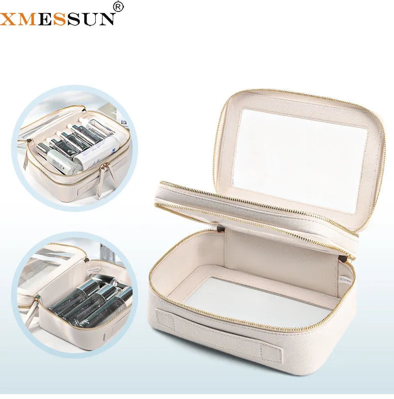 Transparent PVC Window Makeup Bag – PU Leather Travel Cosmetic Organizer