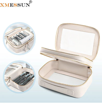 Transparent PVC Window Makeup Bag – PU Leather Travel Cosmetic Organizer