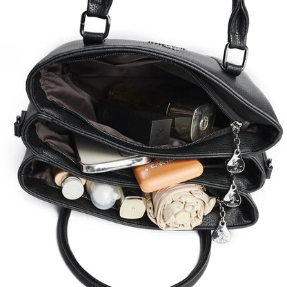 Large Capacity PU Leather Tote Bag – Women's 3-Layer Commute Handbag