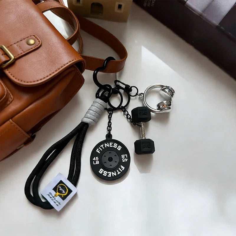 Gym Fitness Keychain Pendant Set – Dumbbell, Weight Plate & Headphone Charms