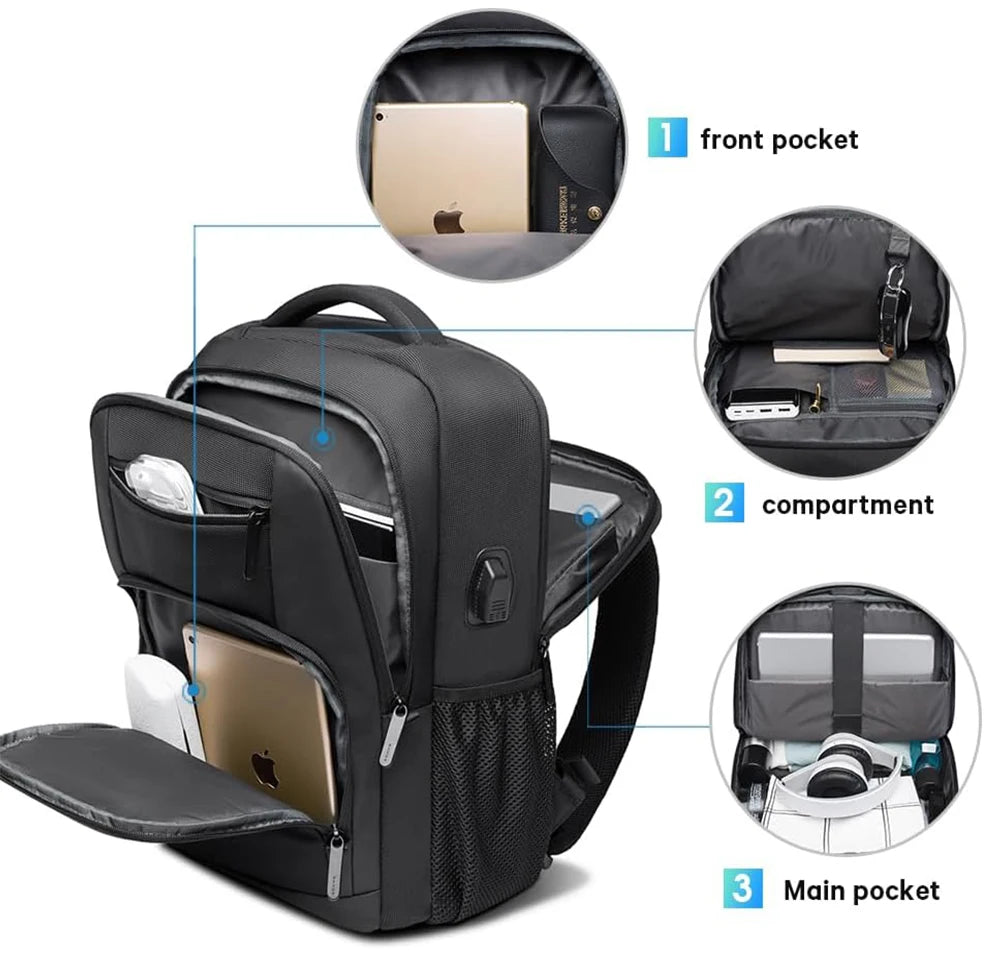 Waterproof Laptop Backpack 15.6" with USB Charging Port – Travel Bag