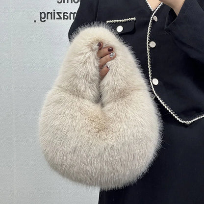 Fluffy Faux Fur Half Moon Bag – Women's Luxury Small Tote