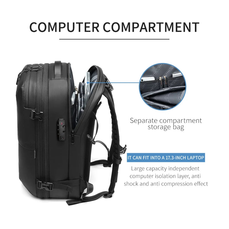 Vacuum Compression Travel Backpack – 17" Laptop, Large Capacity, Business