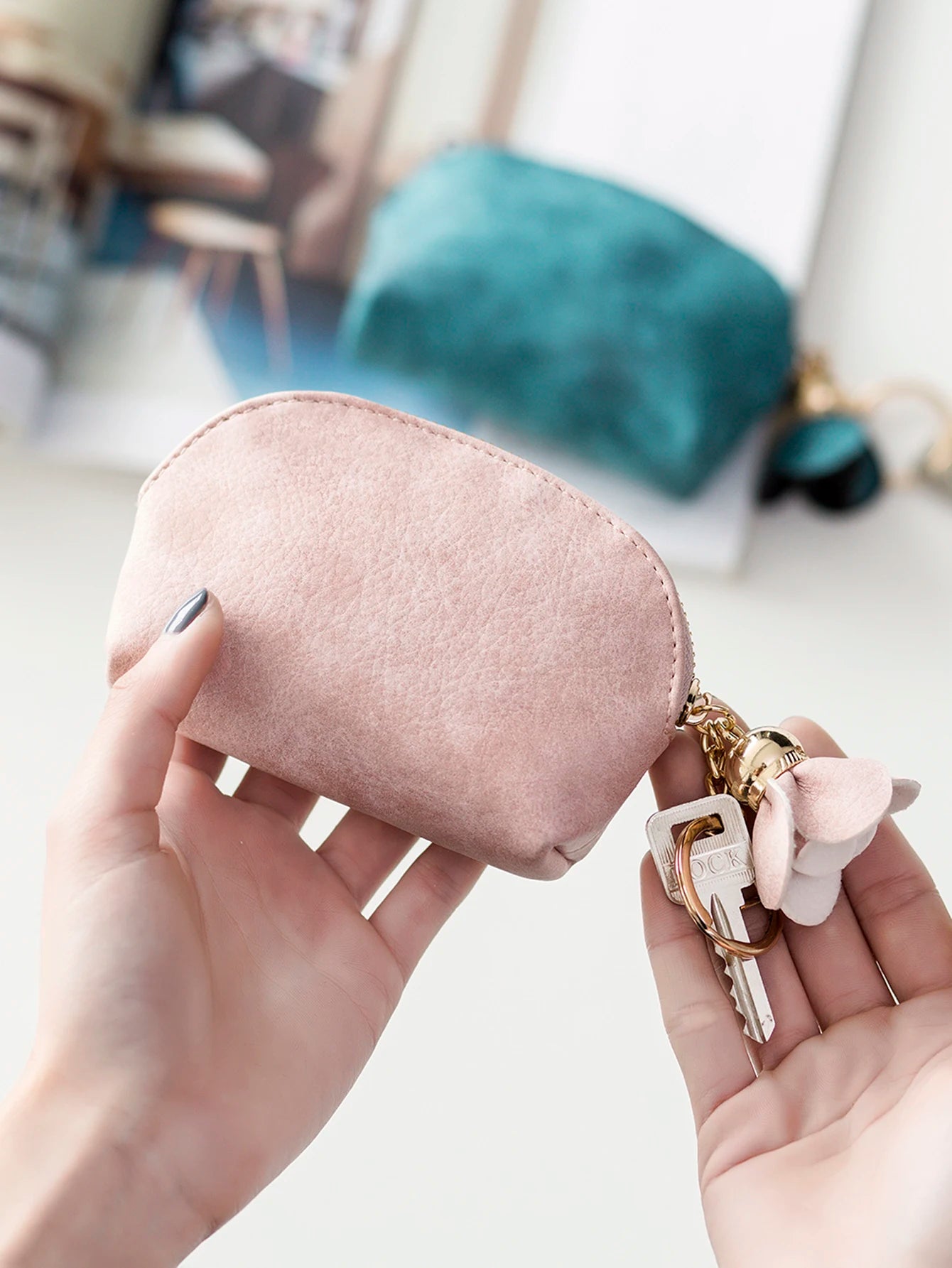 Mini PU Leather Coin Purse with Keychain Charm