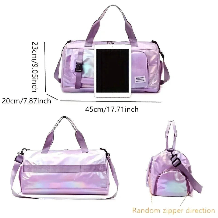 Women's Large Capacity Nylon Travel Duffel Bag with Shoe Compartment