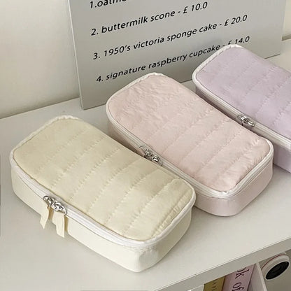 Quilted Pencil Case – Fluffy Soft Fabric Zipper Pouch for Students