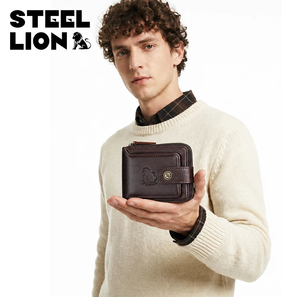 Leather Card Holder Wallet for Men, Zip-Around Cowhide Wallet