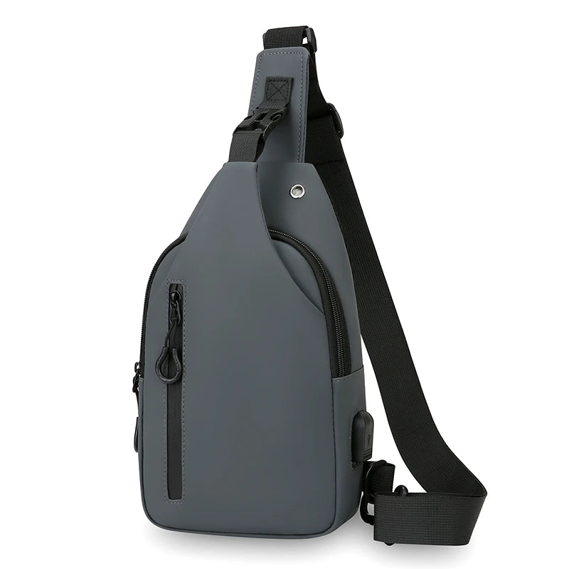 Men's Nylon Crossbody Chest Bag with USB Charging Port