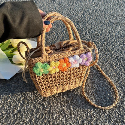 Straw Woven Shoulder Bag – Women's Summer Flower Handbag