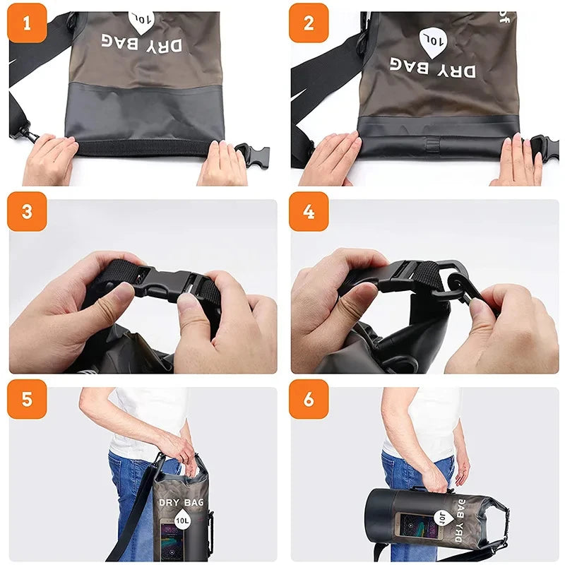 Waterproof PVC Dry Bag 10L/20L – Clear Roll-Top Shoulder Bag for Kayaking & Swimming