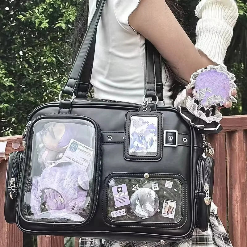 Large Capacity Ita Bag with Transparent Window – JK Tote Shoulder Bag