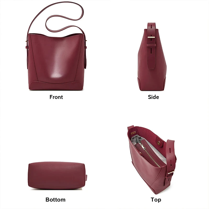 Foxer Women S Bucket Bag Split Leather Large Capacity Tote Female Crossbody Commuter Shoulder