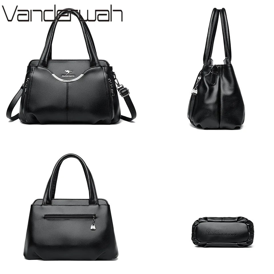 Multi-Pocket PU Leather Handbag for Women – Luxury Shoulder Tote