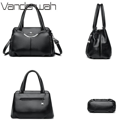 Multi-Pocket PU Leather Handbag for Women – Luxury Shoulder Tote