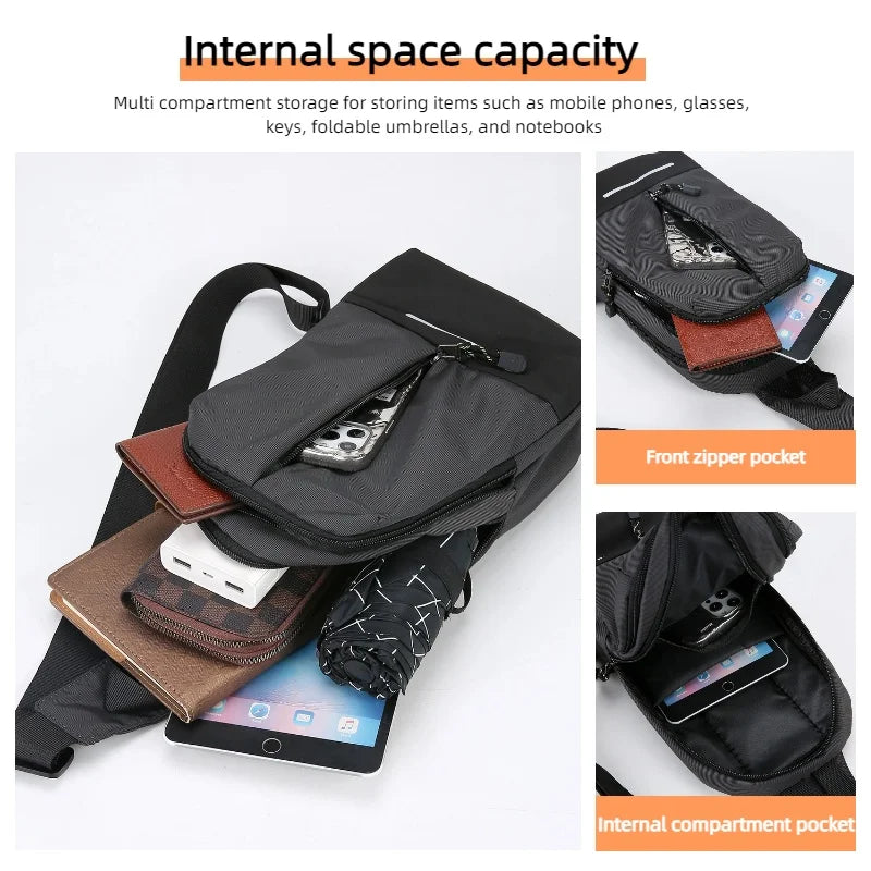 Men's Oxford Crossbody Chest Bag with Multiple Compartments