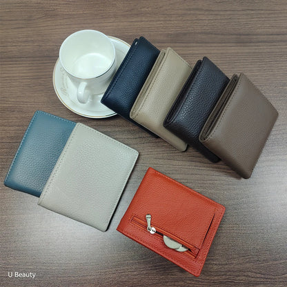 Men's Genuine Cow Leather Short Wallet with Coin Pocket
