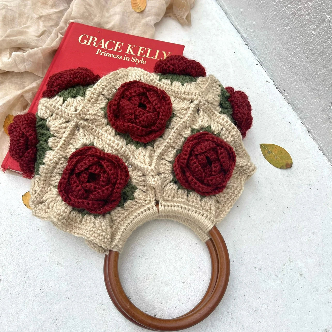 Original Design Women Shoulder Bag Yarn Crochet Handmade Flower Casual Tote Lady Shopping Handbag