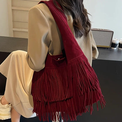 Fringe Tassel Tote Bag Women's Suede Shoulder Hobo Handbag