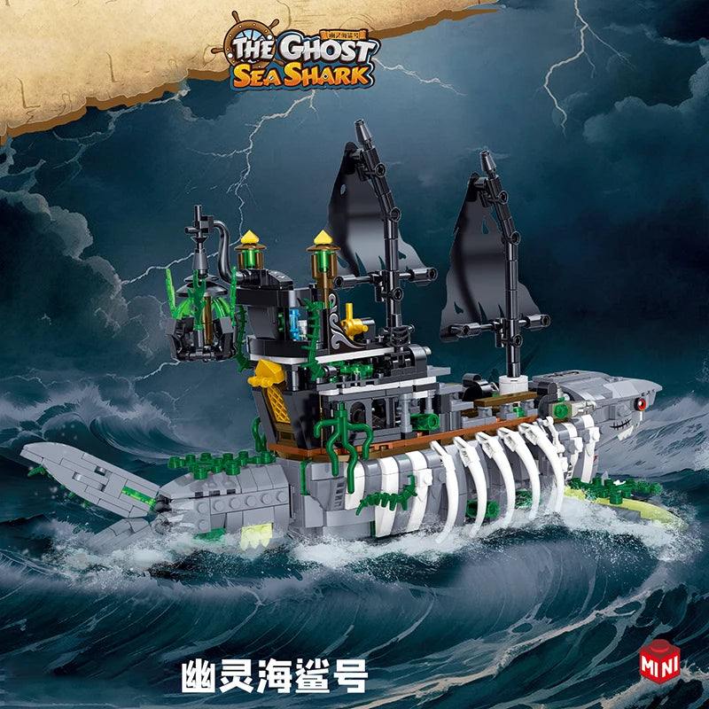 Pirate Shark Ship Building Blocks Set – 1151pcs Ghost Sea Monster MOC