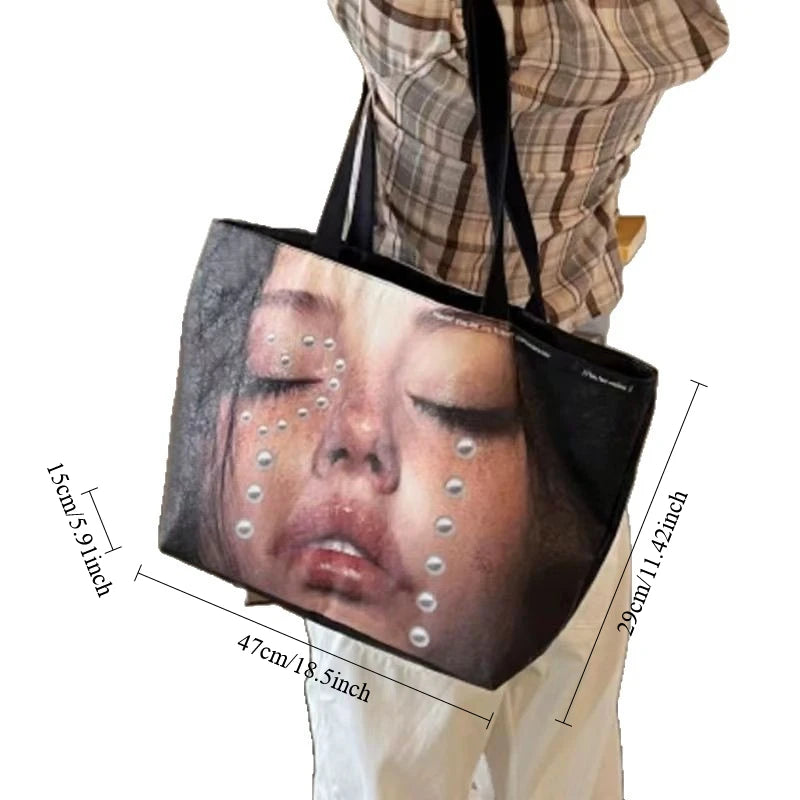 Large Capacity Graphic Tote Bag – Edgy Street Style Shoulder Bag