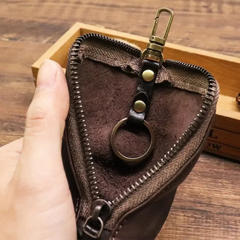 Genuine Leather Key Holder Pouch – Zipper Car Key Bag for Men