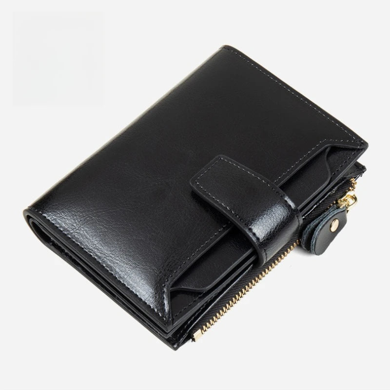 RFID Blocking Genuine Leather Women's Wallet – Zip Coin & Multi-Card Organizer
