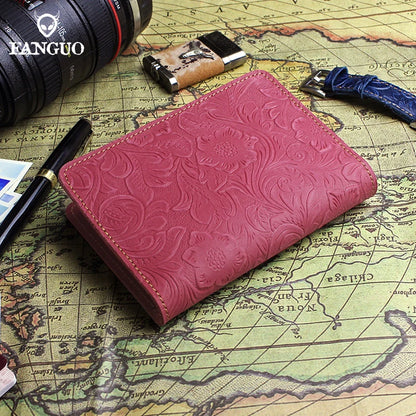 Genuine Leather Passport Holder Wallet – Embossed Travel Cover for Men & Women