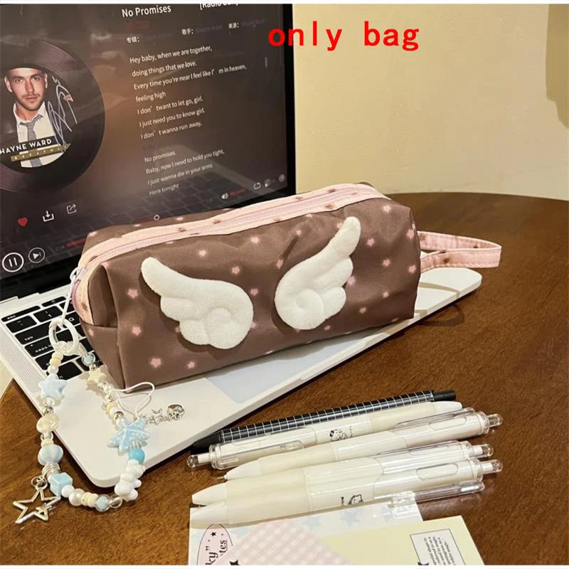 Cute 3d Wing Star Pencil Case Large Capacity Student Pen Bag Kawaii Canvas Stationery Storage