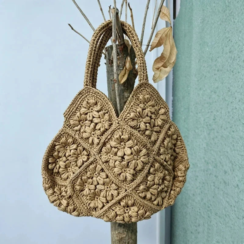 Straw Woven Tote Bag – 3D Floral Large Capacity Summer Handbag