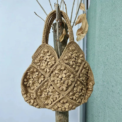 Straw Woven Tote Bag – 3D Floral Large Capacity Summer Handbag