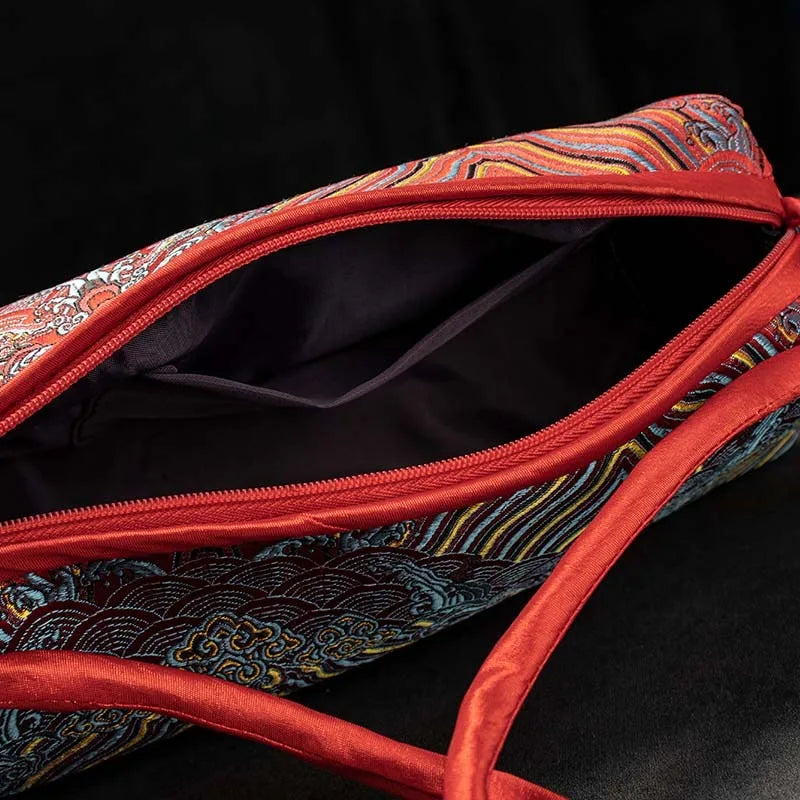Silk Embroidered Shoulder Bag – Floral Satin Handbag