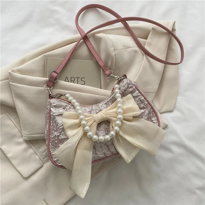 Pearl Bow Crossbody Bag – Retro Luxury Women's Shoulder Handbag