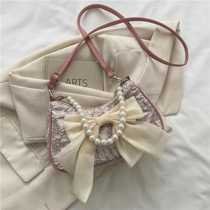 Pearl Bow Crossbody Bag – Retro Luxury Women's Shoulder Handbag