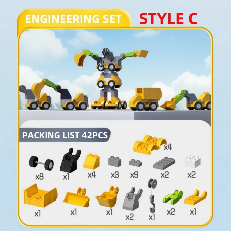 Large Particle Building Blocks Engineering Vehicle Set for Kids – Excavator & Cars