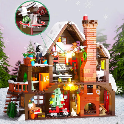 Christmas Winter Village Cabin Building Blocks Set with LED Lights