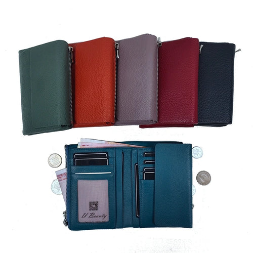 Genuine Cowhide Women's Tri-Fold Wallet – Zipper Coin Purse