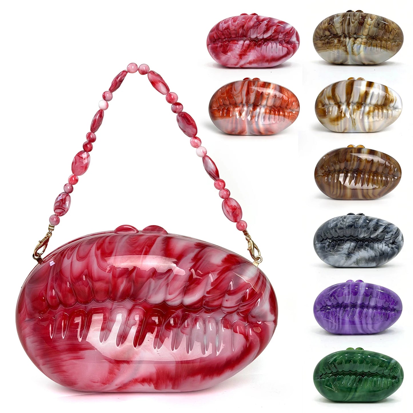 Marble Acrylic Box Clutch – Chain Evening Bag for Wedding & Party