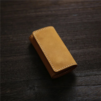 Leather Key Holder Card Case – Handmade Vintage Men's Keychain Wallet