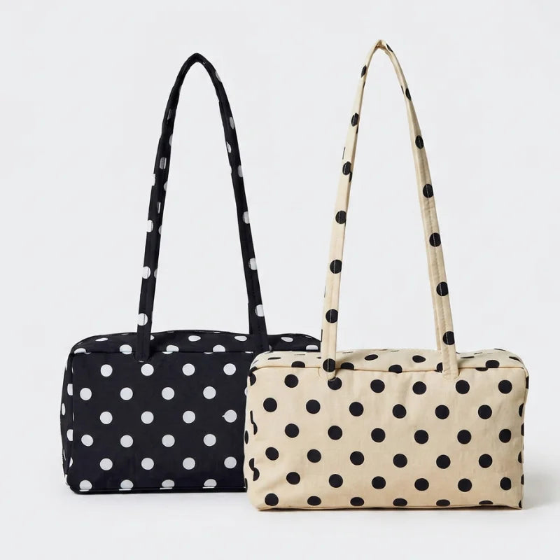 Polka Dot Shoulder Bag – Lightweight Nylon Handbag for Women