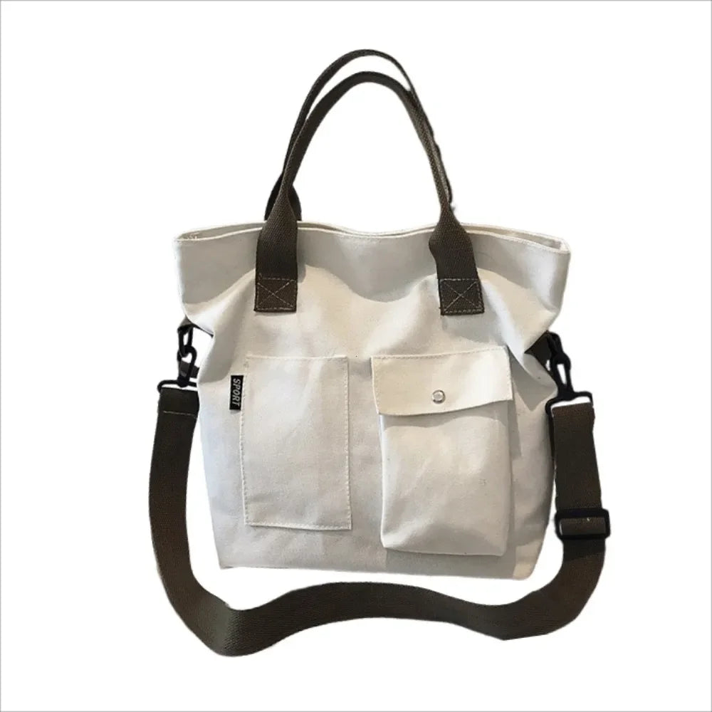 Canvas Bags Students Handbag Shoulder Bag Large Capacity Solid Color Totes Shopper Casual Female