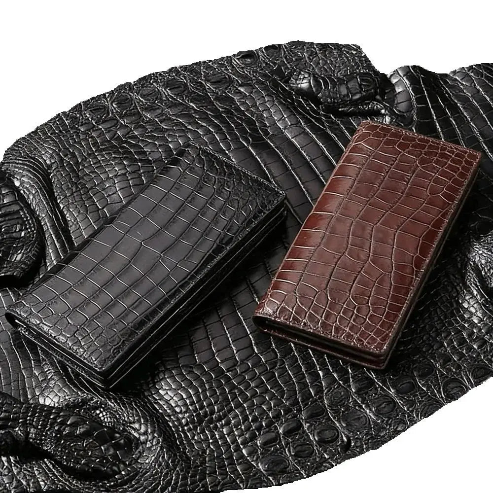 Men's Genuine Crocodile Leather Long Bifold Wallet