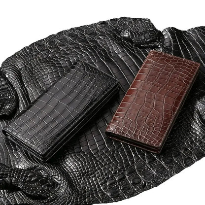 Men's Genuine Crocodile Leather Long Bifold Wallet